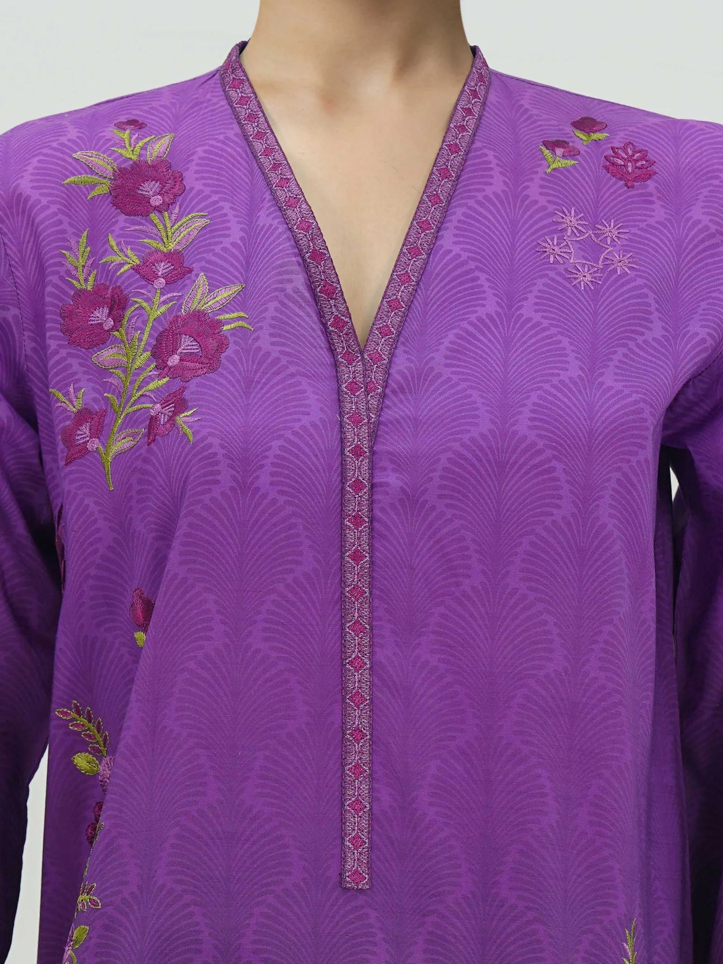 2 Piece Lawn Slub Suit- Embroidered