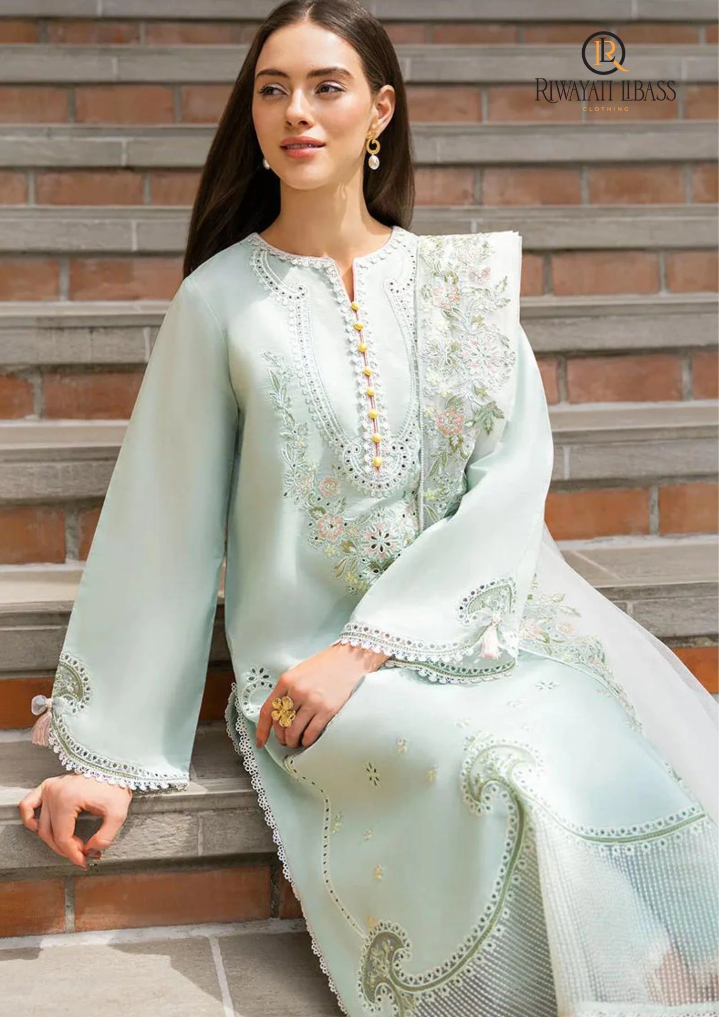 Summer Unstitched 3PC Embroidered Lawn Suit by RIWAYATI LIBASS