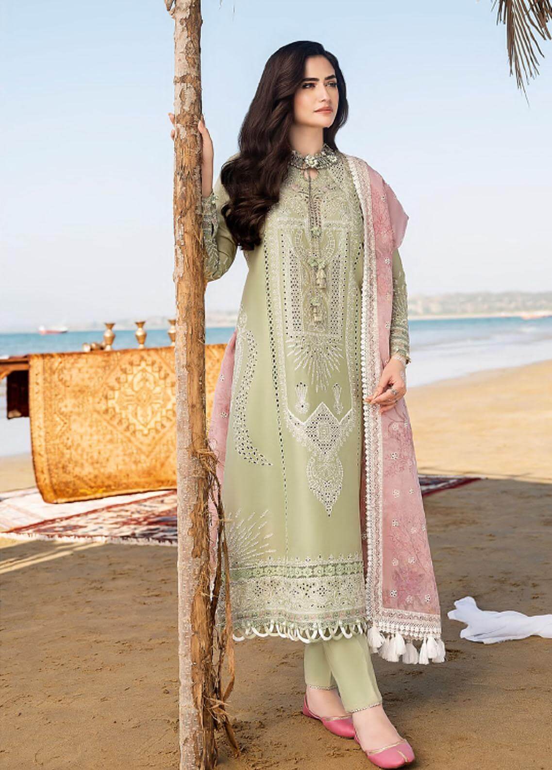3 Piece Unstitched Heavy Embroidered Chickan Kari Lawn Suit By Naqoosh