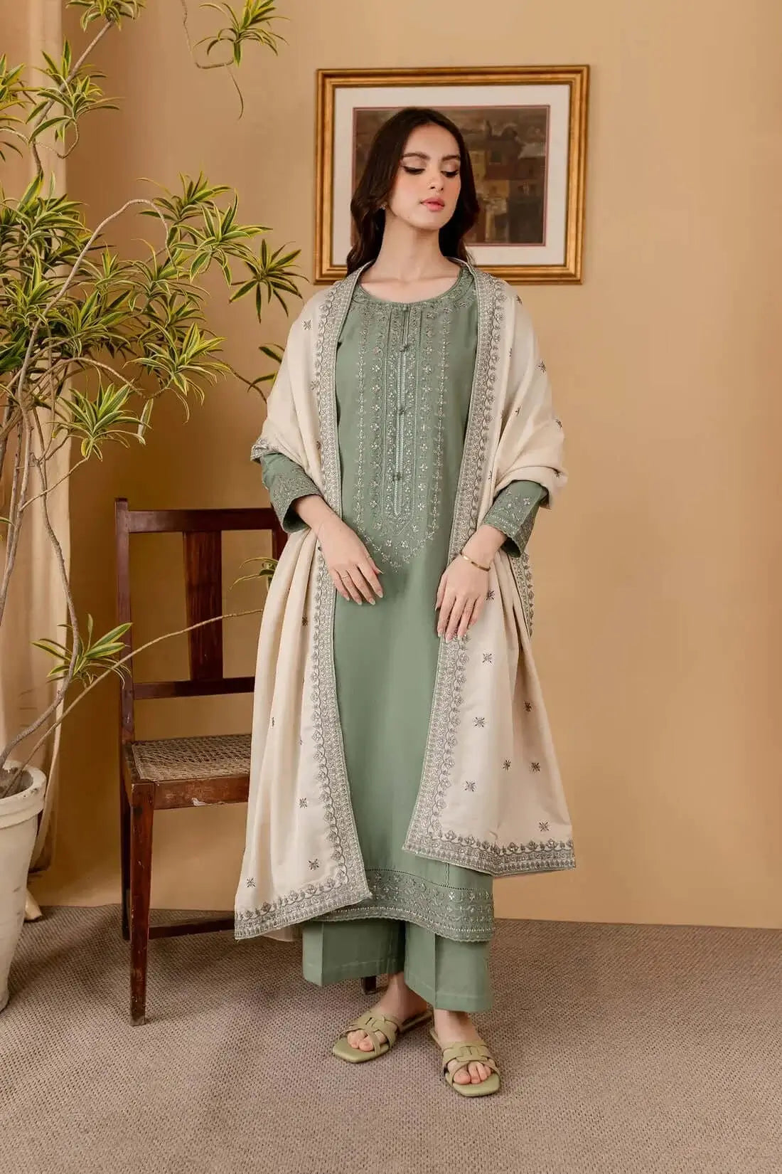 3 Piece Unstitched Heavy Embroidered Lawn Suit By Naqoosh
