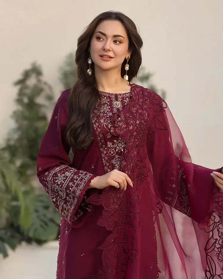 3 Piece Unstitched Heavy Embroidered Lawn Suit By Naqoosh