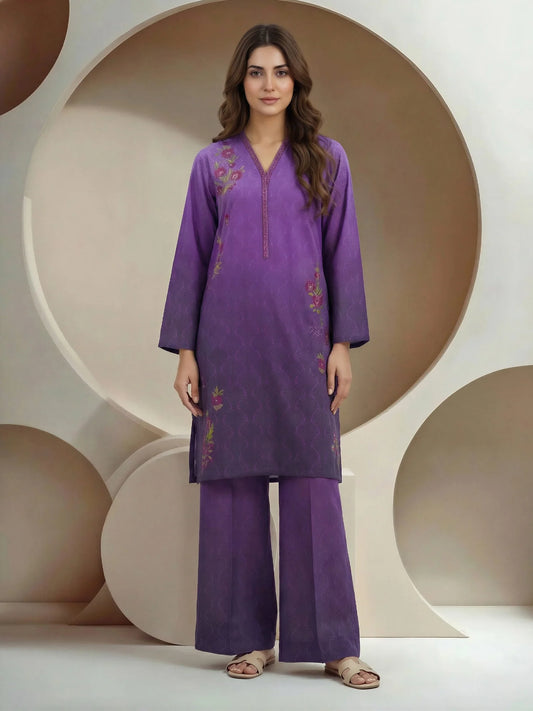 2 Piece Lawn Slub Suit- Embroidered