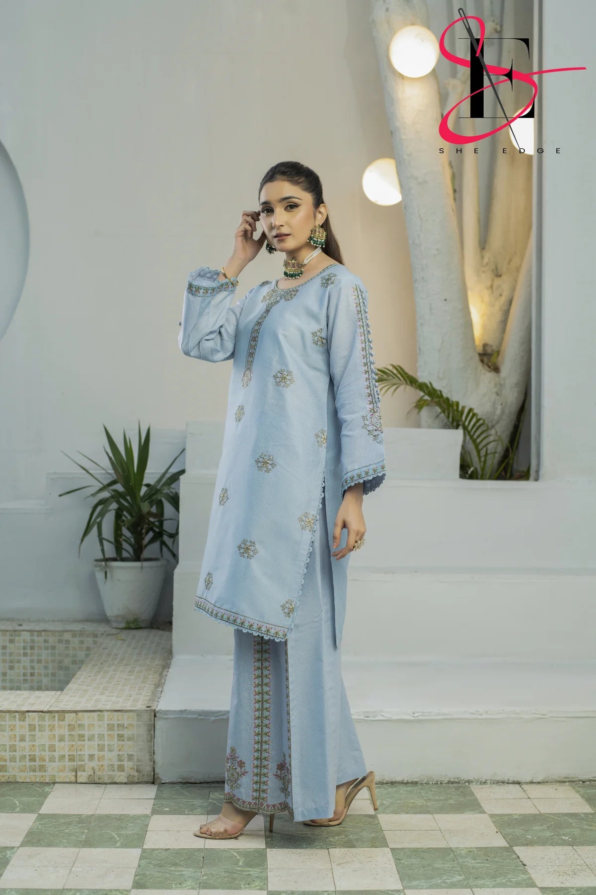 Two Piece Stitched Embroidered Suit By She Edge