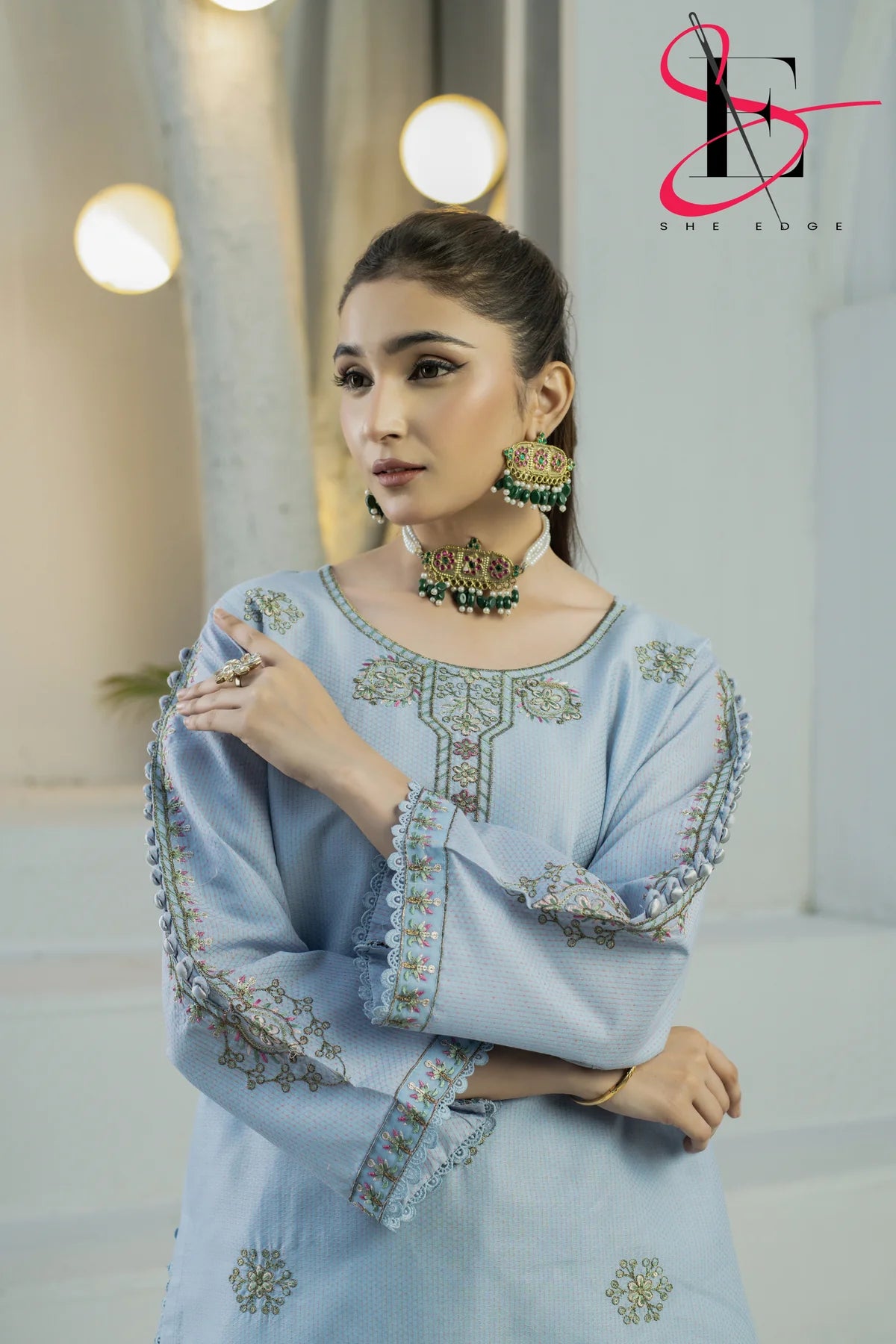 Two Piece Stitched Embroidered Suit By She Edge