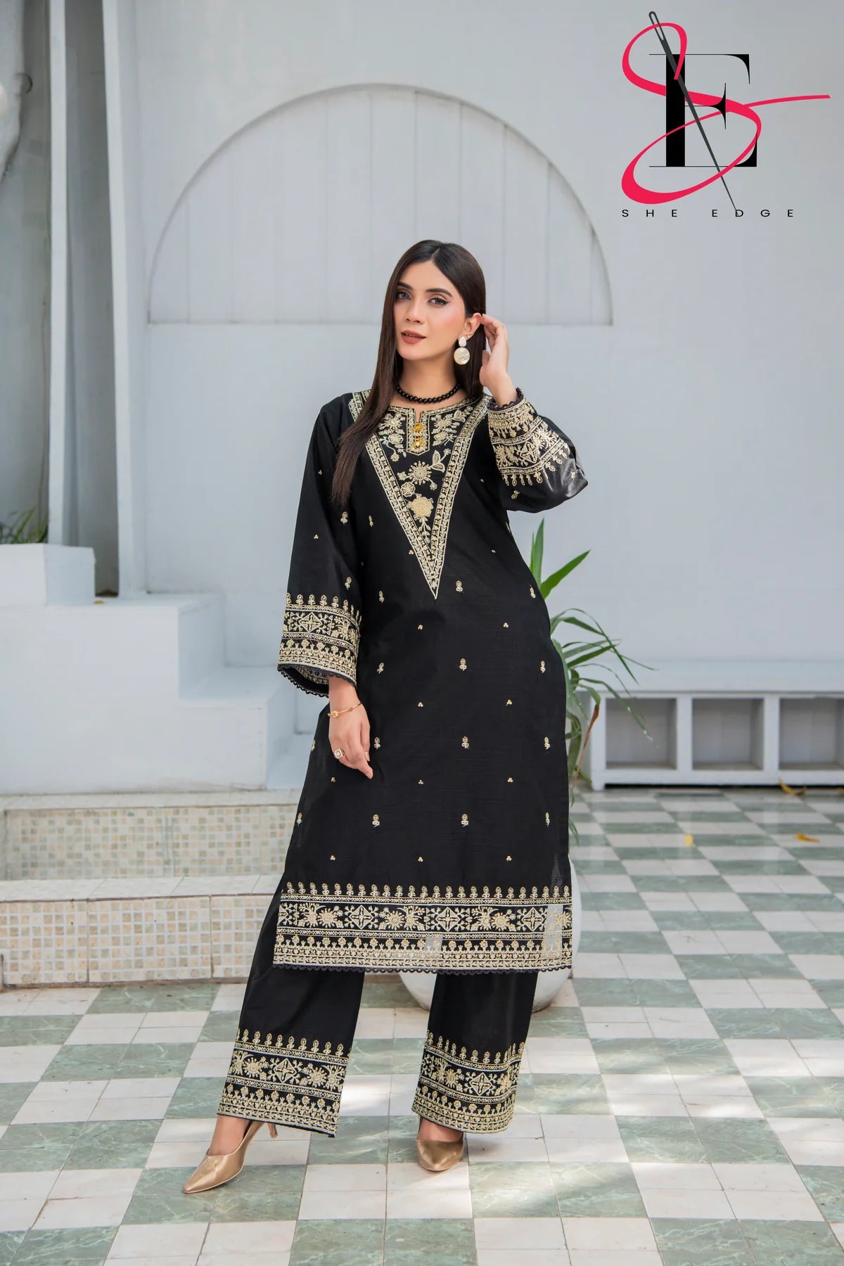 2 Piece Stitched Embroidered Suit By She Edge