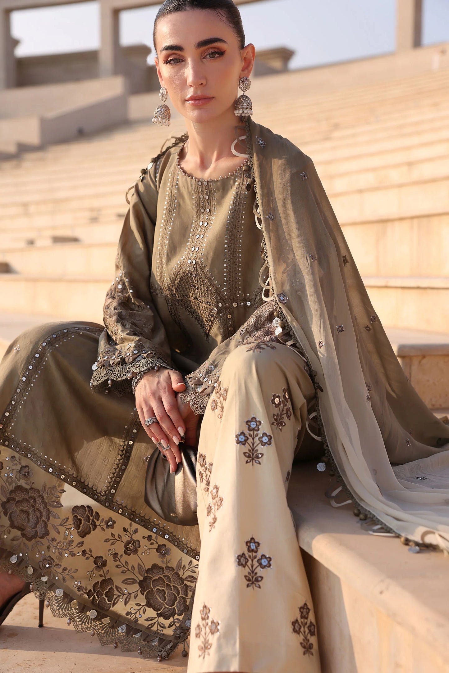 3 Piece Unstitched Embroidered Jacquard Lawn Suit By Maria B