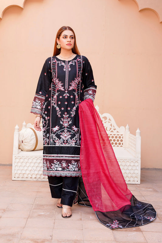 3 PC Embroidered Lawn Dress