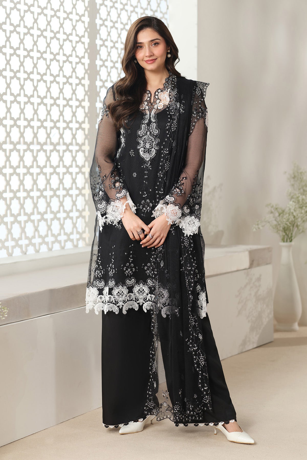 CHERRY NET  EMBROIDERED SUIT BY KASERIYA