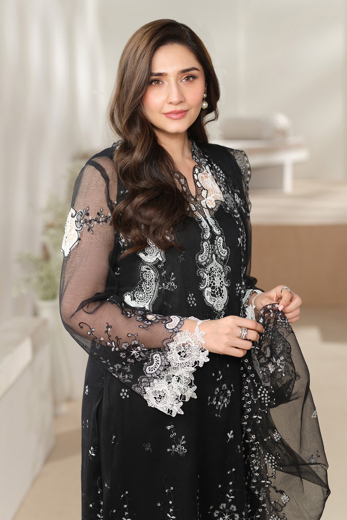 CHERRY NET  EMBROIDERED SUIT BY KASERIYA