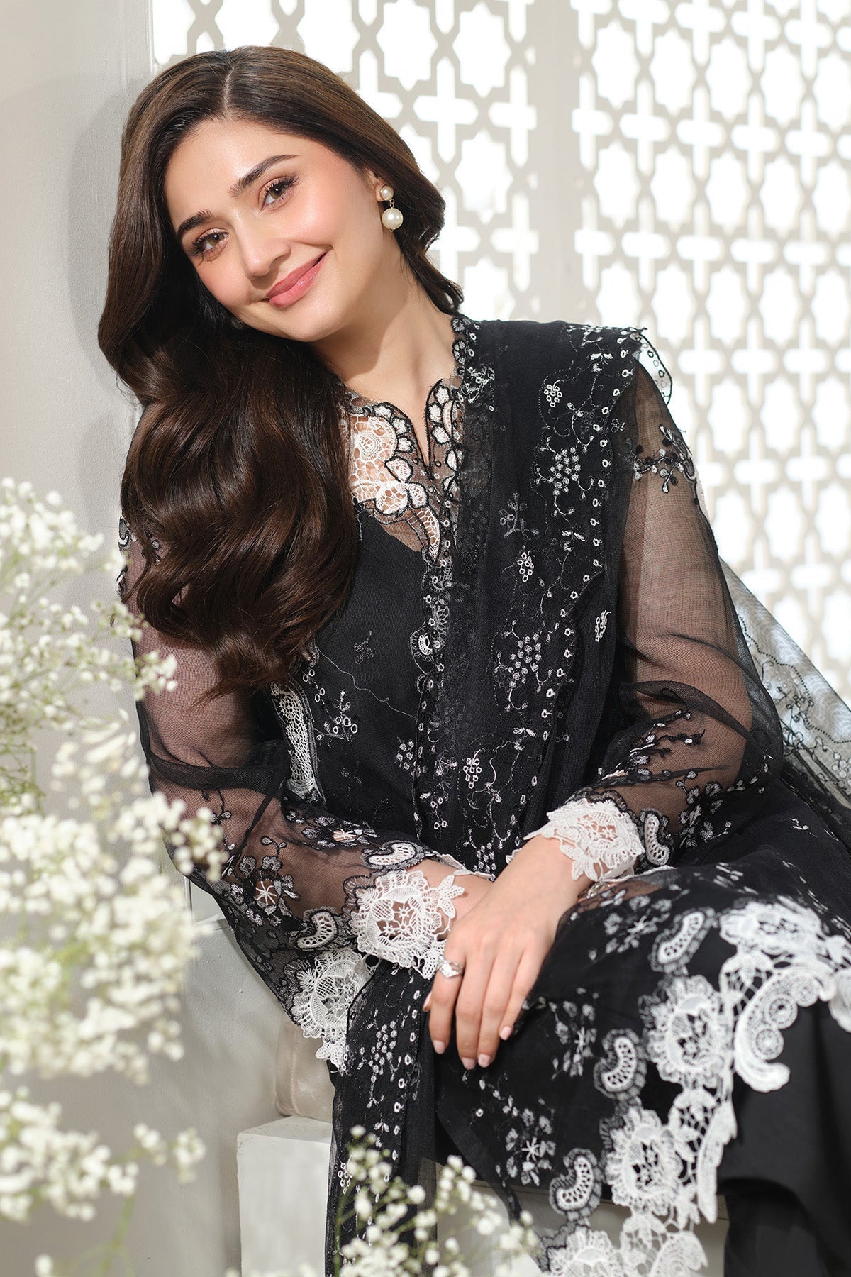 CHERRY NET  EMBROIDERED SUIT BY KASERIYA