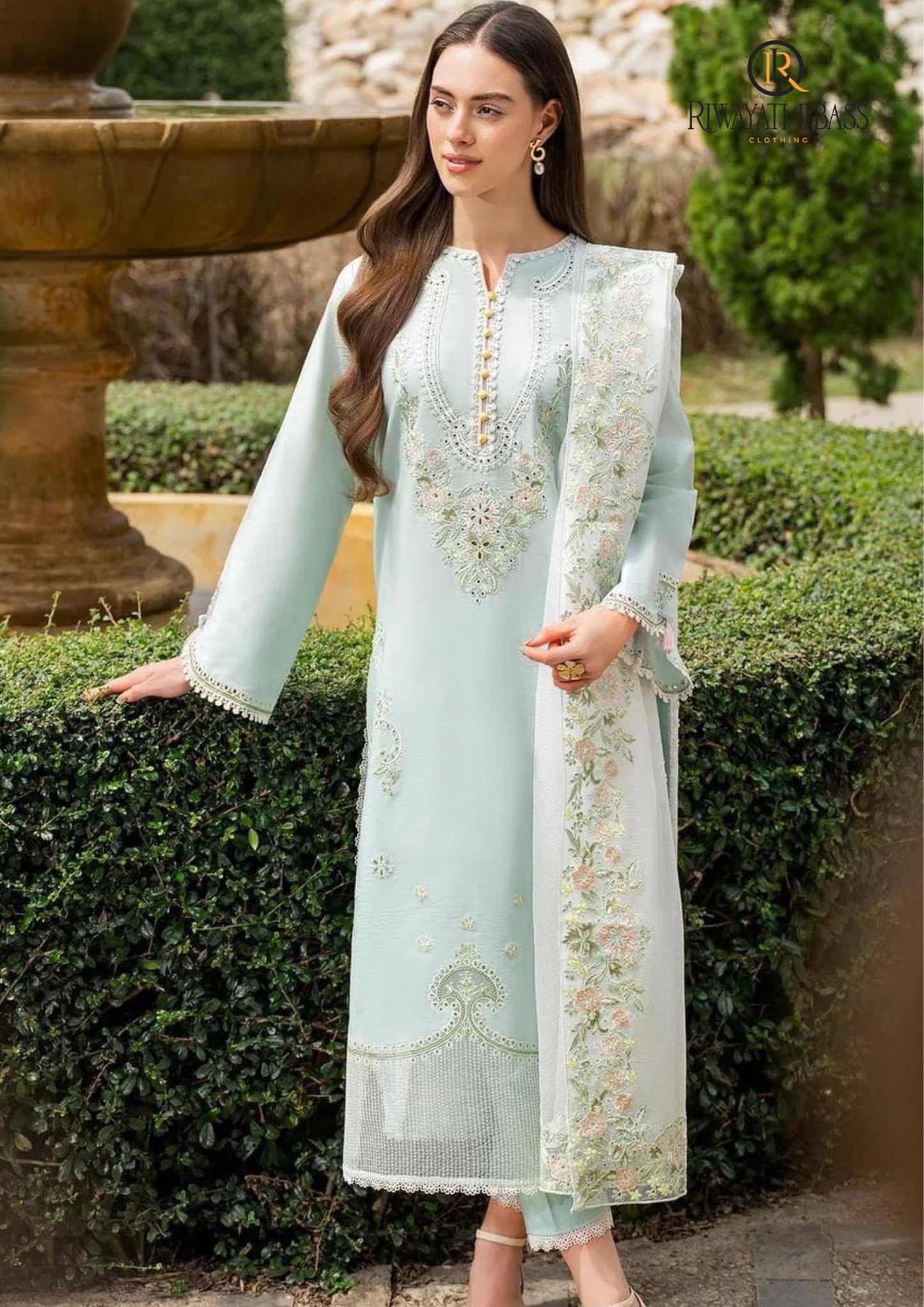 Summer Unstitched 3PC Embroidered Lawn Suit by RIWAYATI LIBASS