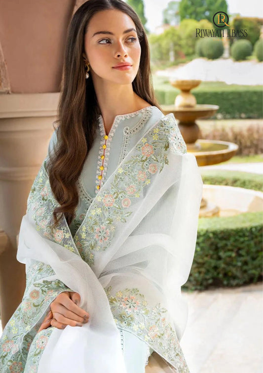 Summer Unstitched 3PC Embroidered Lawn Suit by RIWAYATI LIBASS