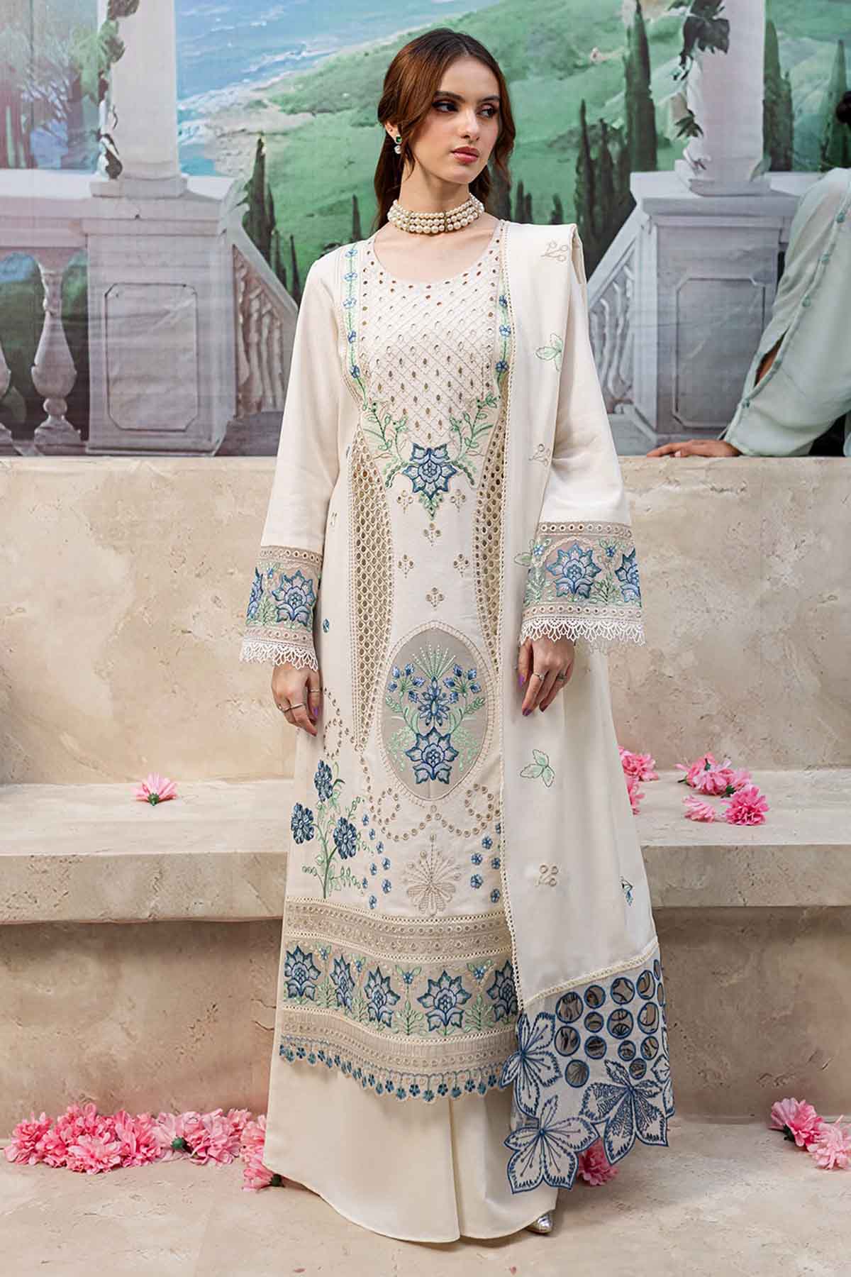 Mahnur Lawn Chikankari Luxury Embroidered 3 Piece Dress