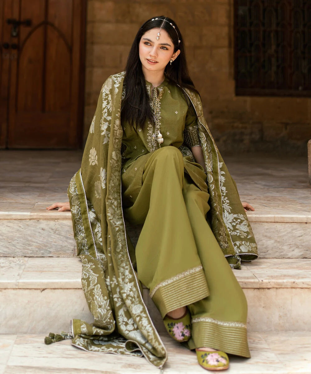 3 Piece - Embroidered Dobby Suit By Sapphire