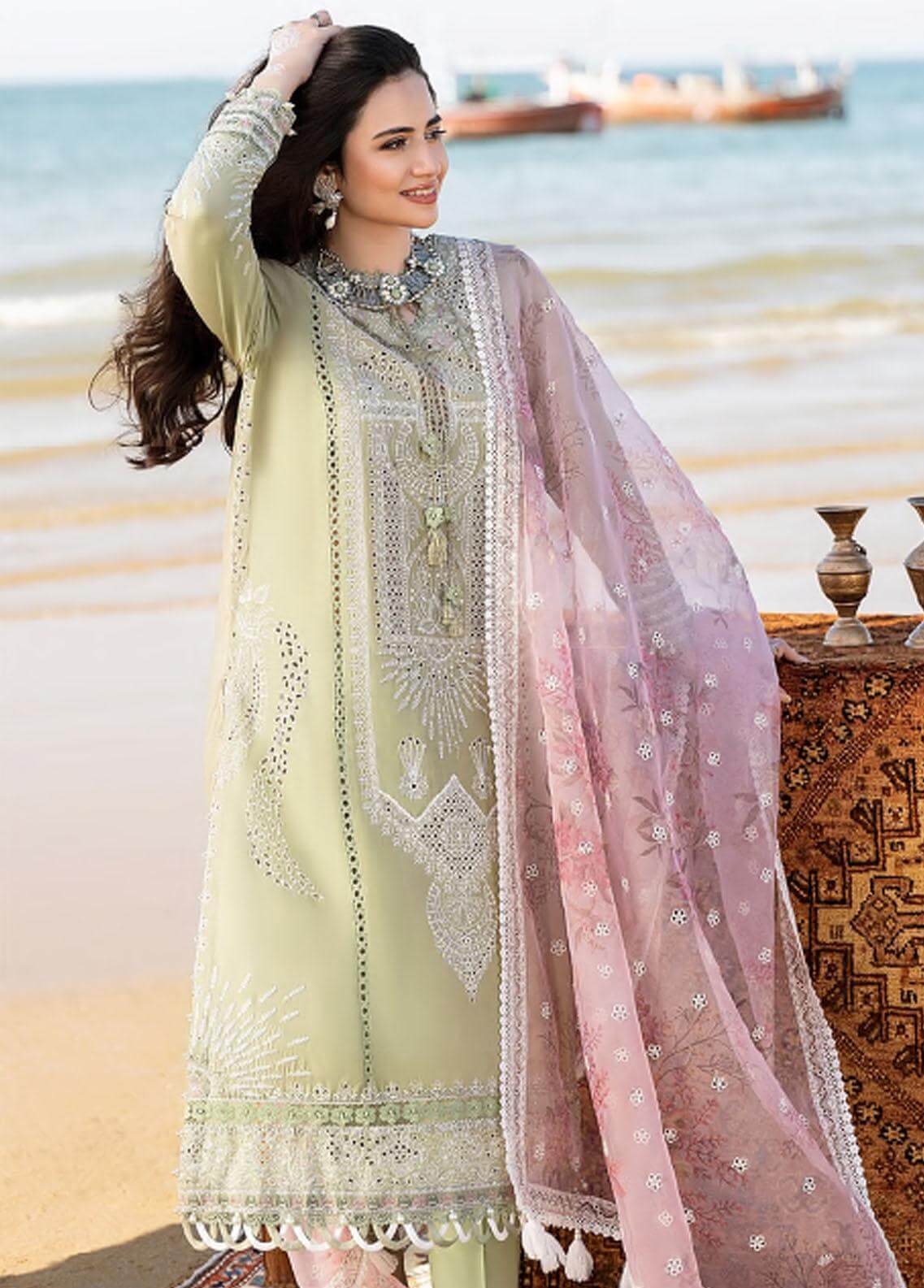 3 Piece Unstitched Heavy Embroidered Chickan Kari Lawn Suit By Naqoosh