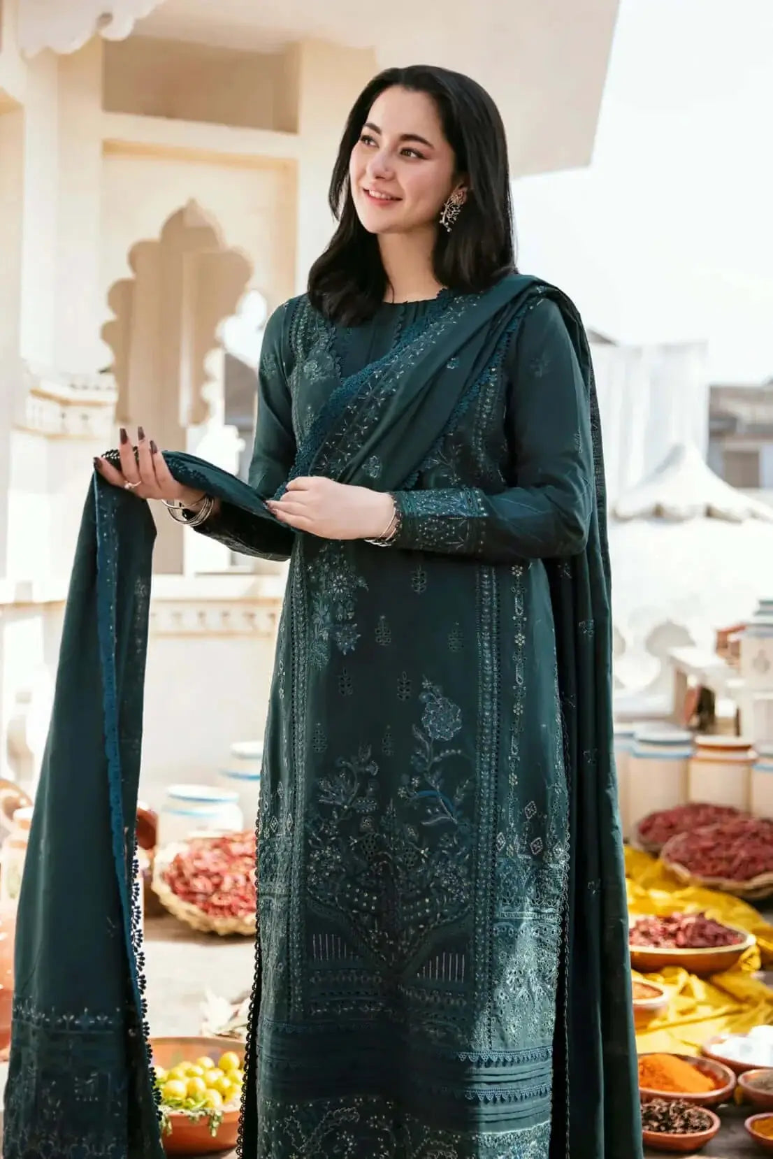 3 Piece Unstitched Heavy Embroidered Lawn Suit By Naqoosh