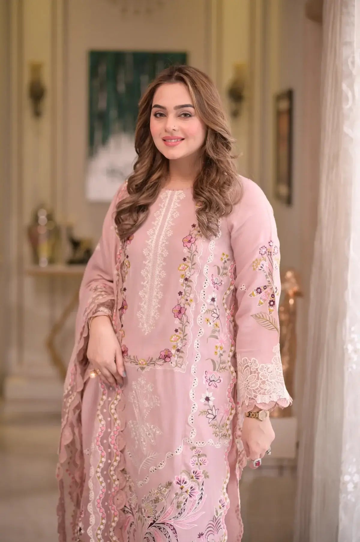 3 Piece Unstitched Heavy Embroidered Chickan Kari Lawn Suit By Naqoosh