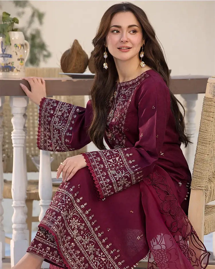 3 Piece Unstitched Heavy Embroidered Lawn Suit By Naqoosh