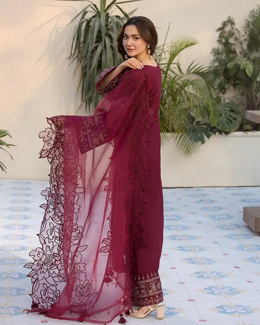 3 Piece Unstitched Heavy Embroidered Lawn Suit By Naqoosh
