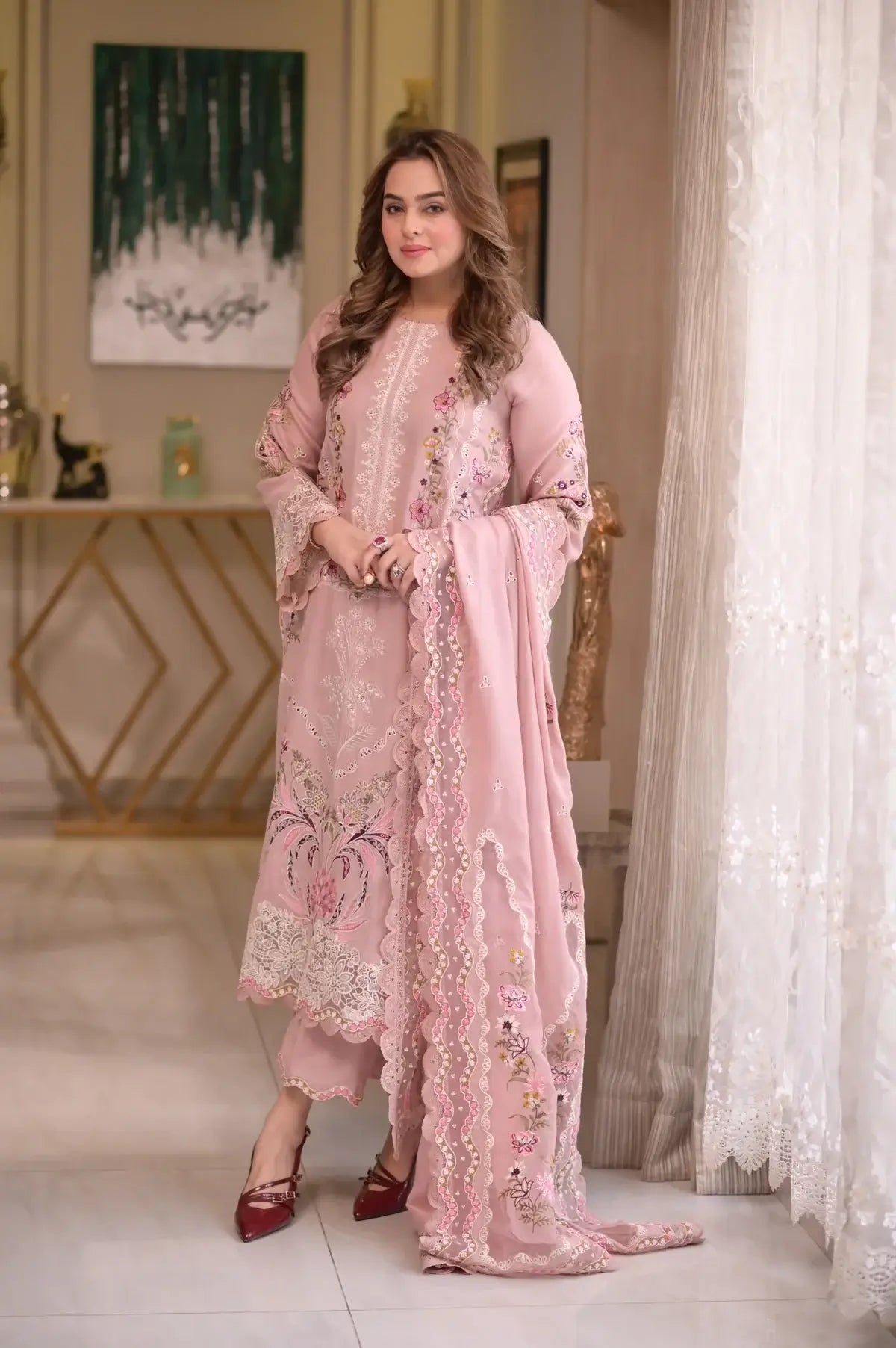 3 Piece Unstitched Heavy Embroidered Chickan Kari Lawn Suit By Naqoosh