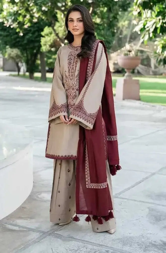 3 Piece Unstitched Heavy Embroidered Lawn Suit By Naqoosh