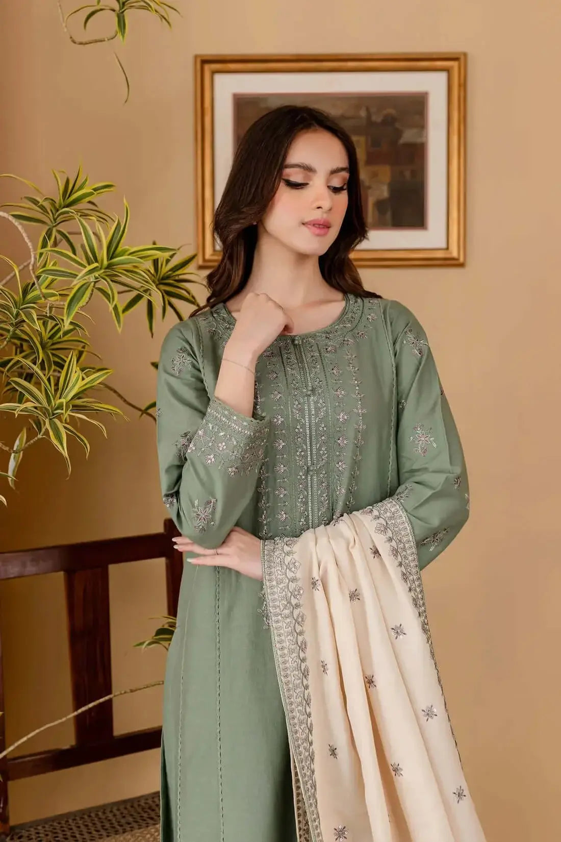 3 Piece Unstitched Heavy Embroidered Lawn Suit By Naqoosh