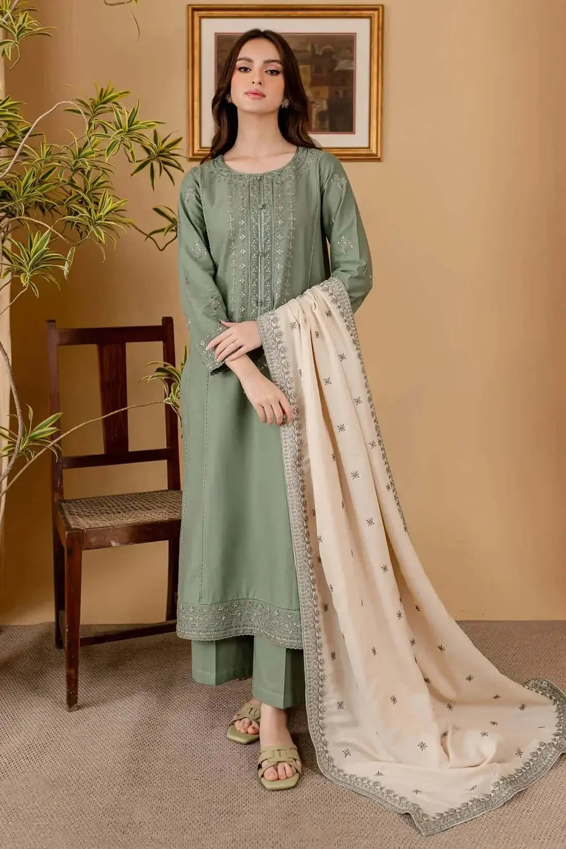 3 Piece Unstitched Heavy Embroidered Lawn Suit By Naqoosh