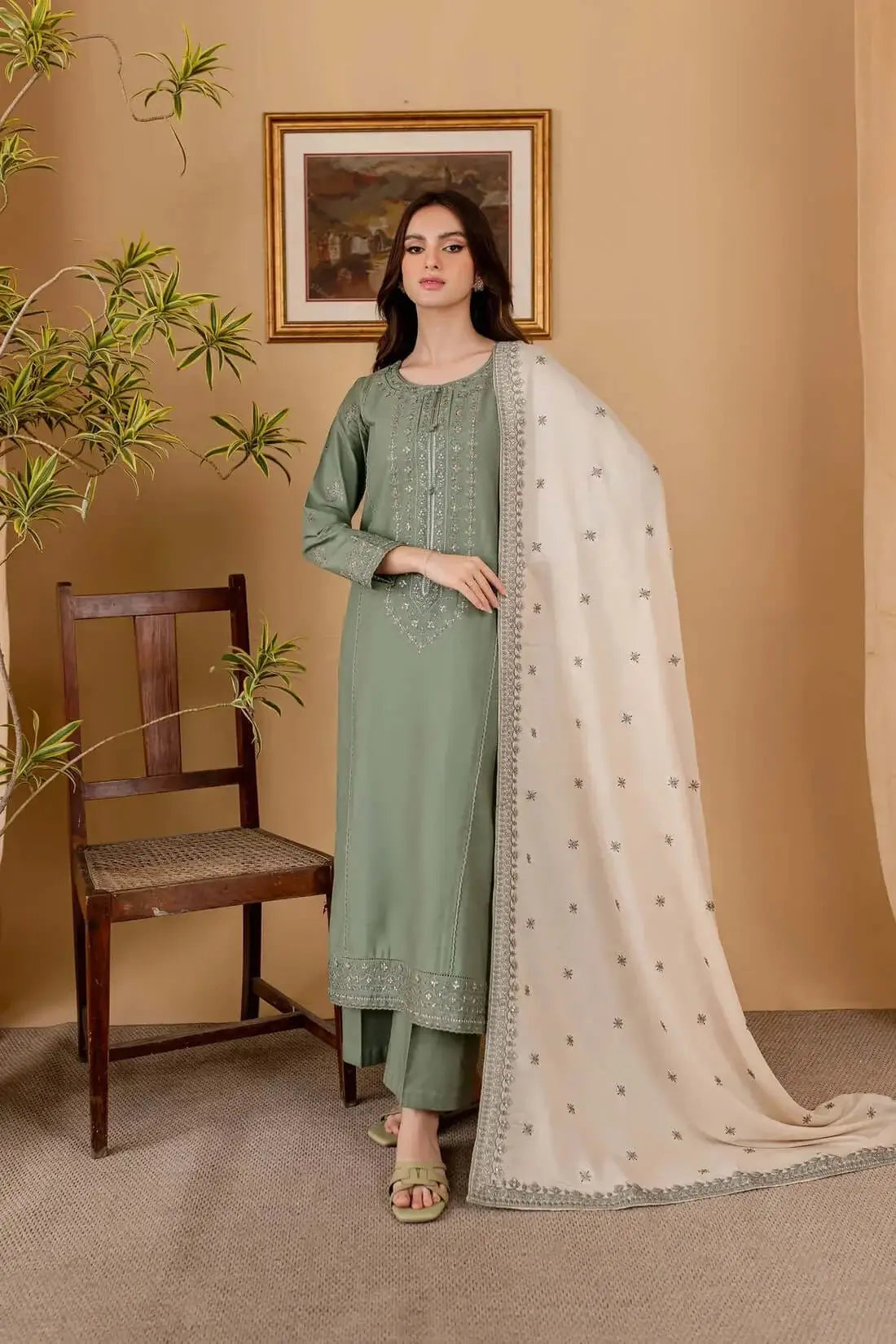 3 Piece Unstitched Heavy Embroidered Lawn Suit By Naqoosh