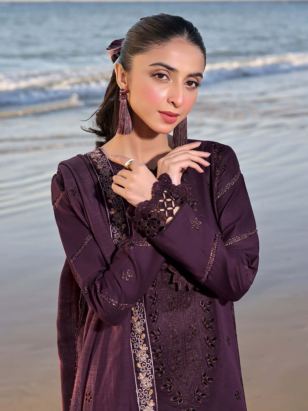 3 Piece Unstitched Heavy Embroidered Chickan Kari Lawn Suit By Naqoosh