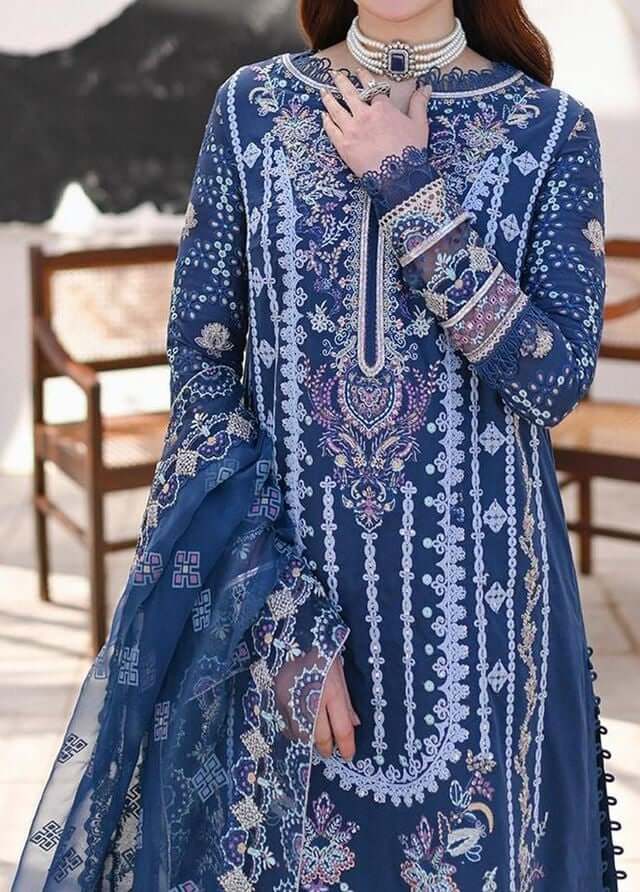 3 Piece Unstitched Heavy Embroidered Lawn Suit By Naqoosh