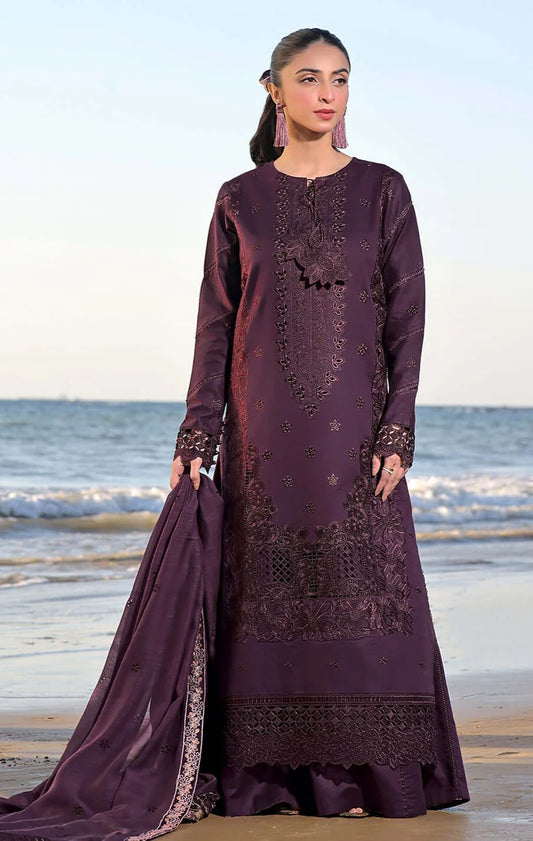 3 Piece Unstitched Heavy Embroidered Chickan Kari Lawn Suit By Naqoosh