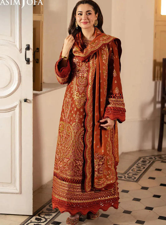 Asim Jofa Embroidered Self Twill 3 Piece Unstitched Suit